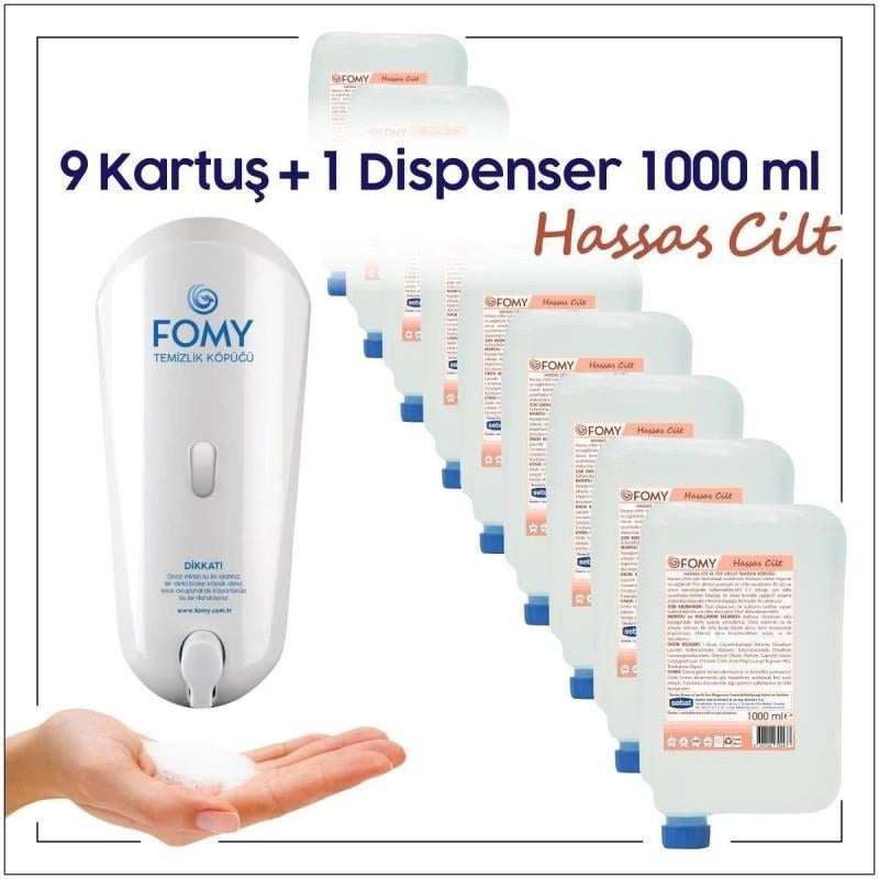 Fomy Hassas Cilt Köpük Sabun 9 Kartuş + 1 Dispenser 1000 ml