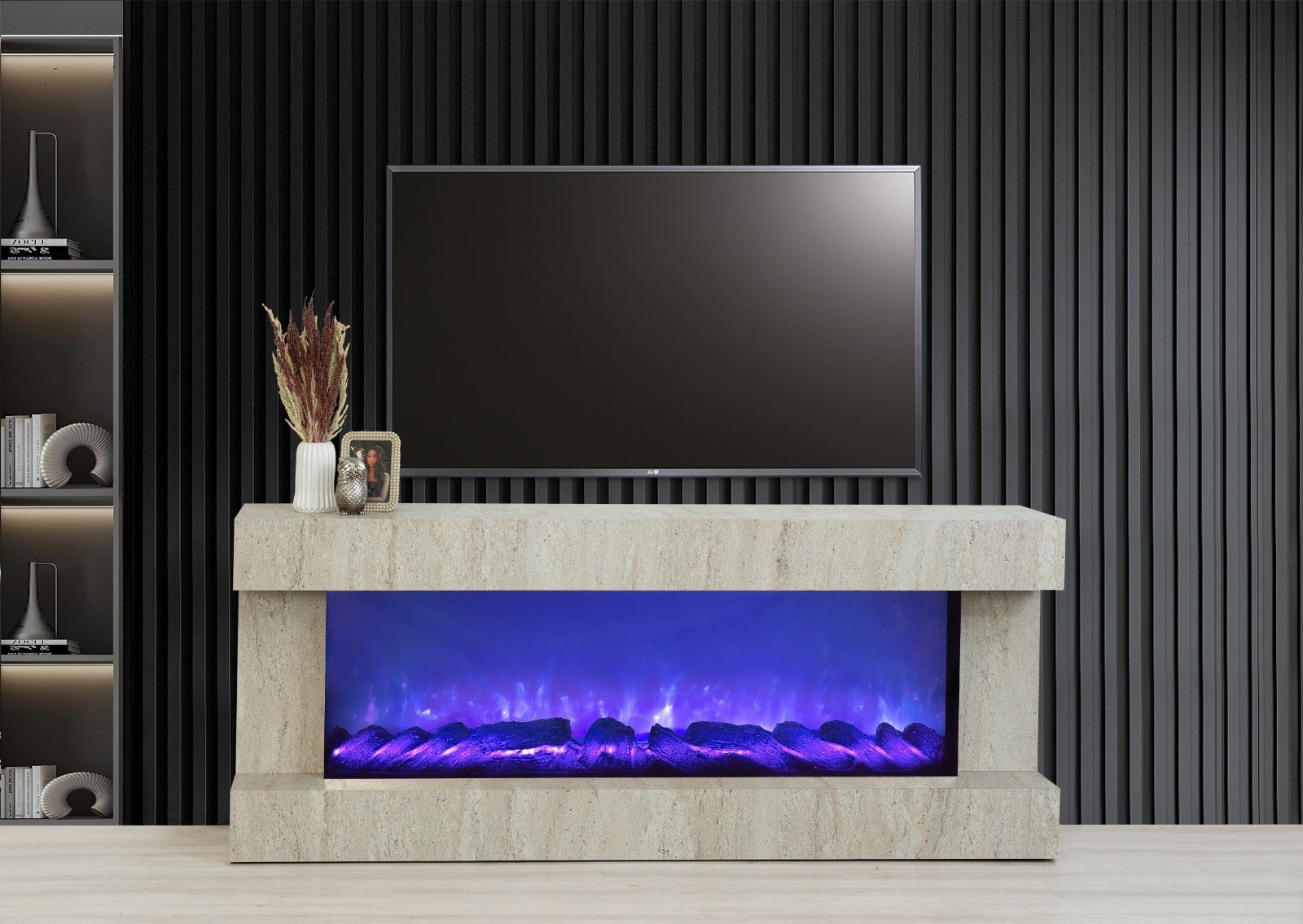 Aren Komple Ayna Şömineli Tv Ünitesi Bluetooth Bağlantılı Kumandalı Renk Seçenekli