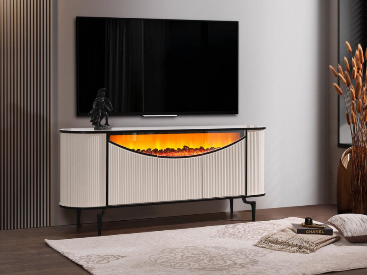 Aspendos Mdf Şömineli Konsol Blueooth ve Renk Değişimli