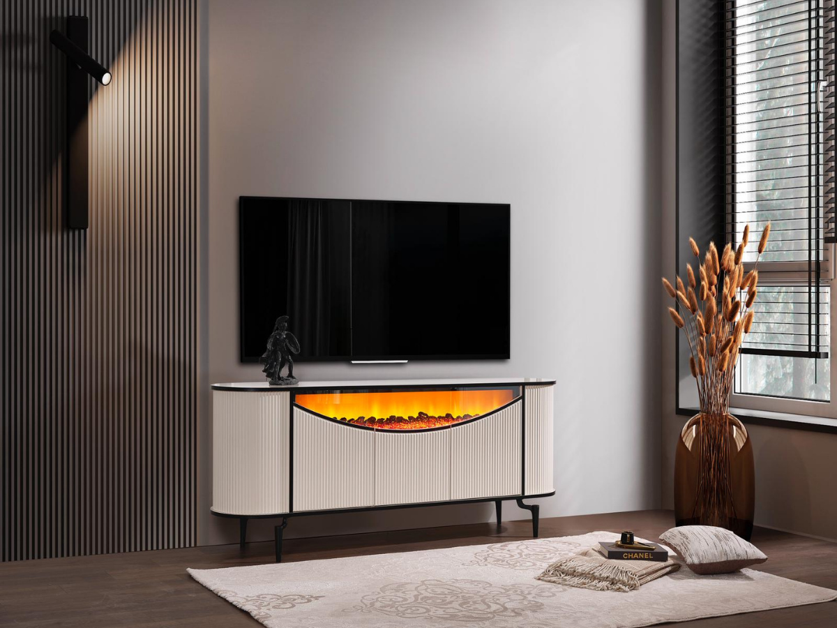 Aspendos Mdf Şömineli Konsol Blueooth ve Renk Değişimli