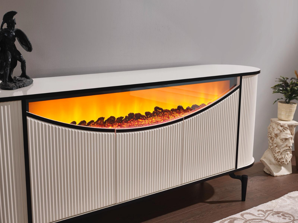 Aspendos Mdf Şömineli Konsol Blueooth ve Renk Değişimli