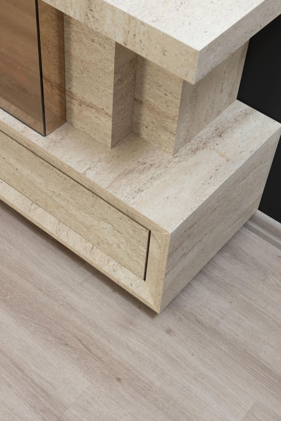 Efes Mdf Şömineli Traverten Bluetooth Bağlantılı Renk Değişimli Tv Ünitesi