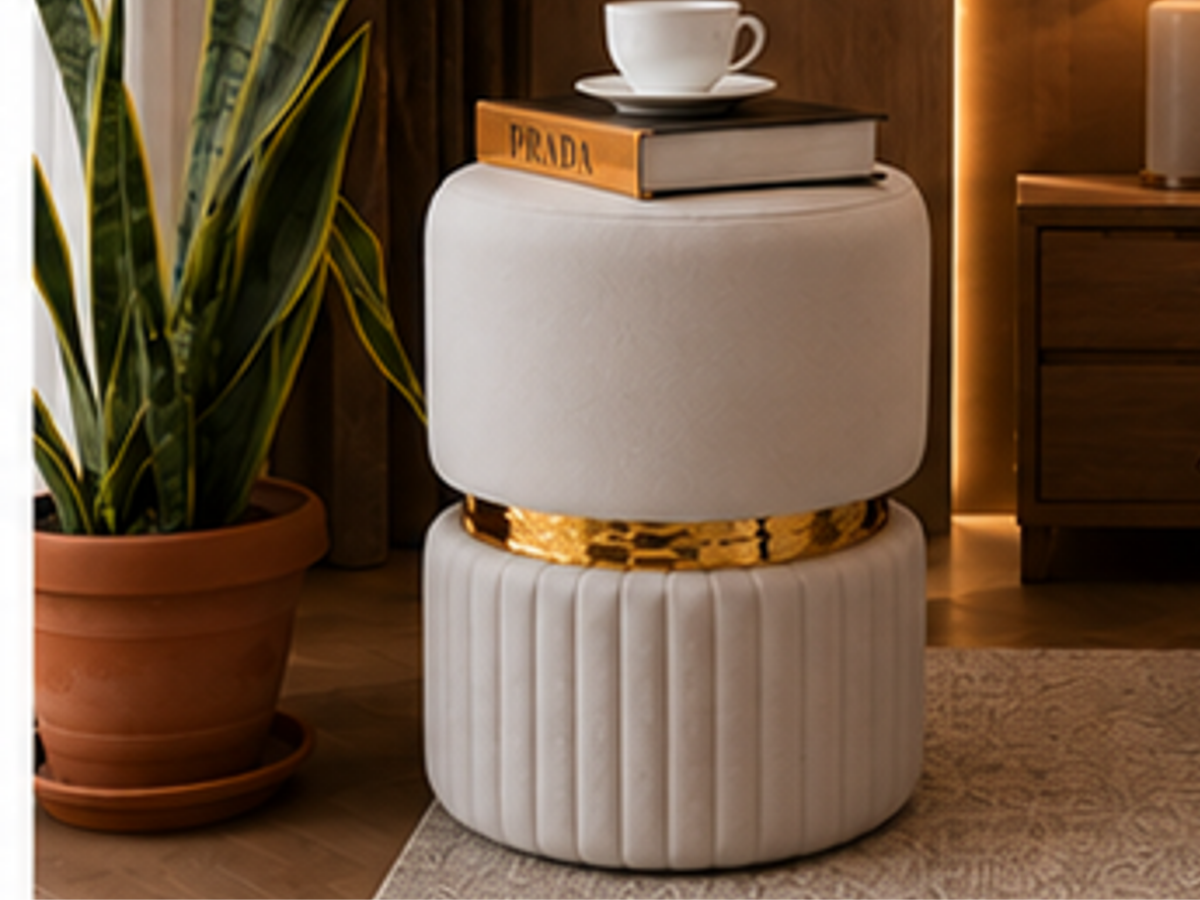 Lina Modern Spor Dikişli Gold Detaylı Puf