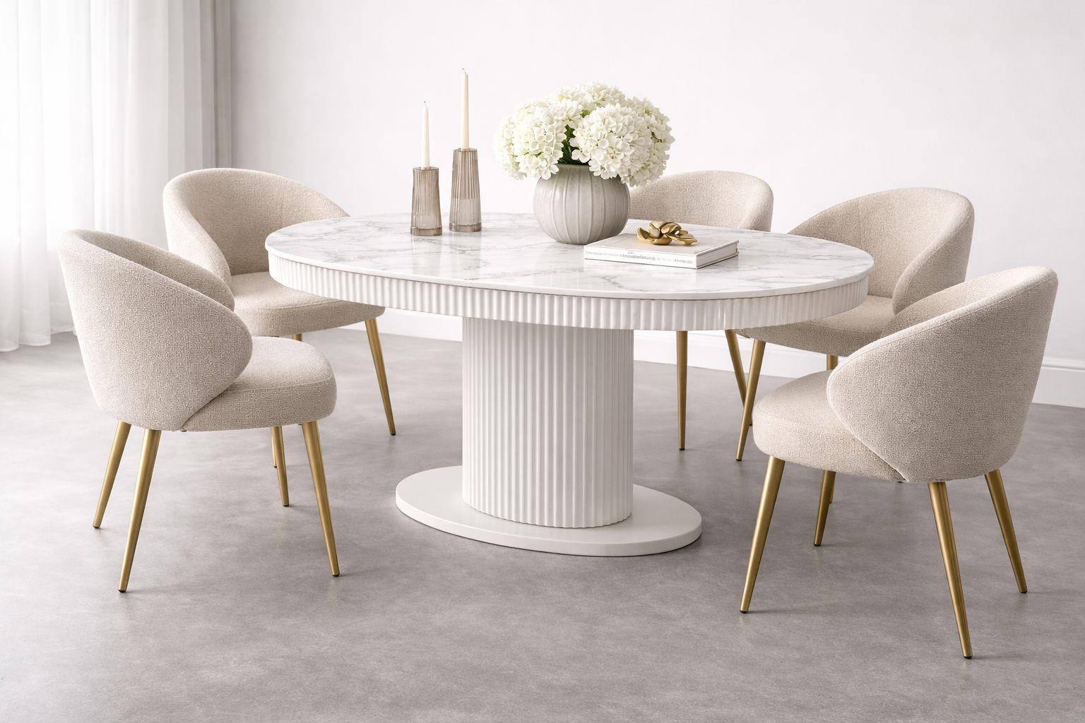 Stone Mdf Mermer Desenli Masa Sandalye