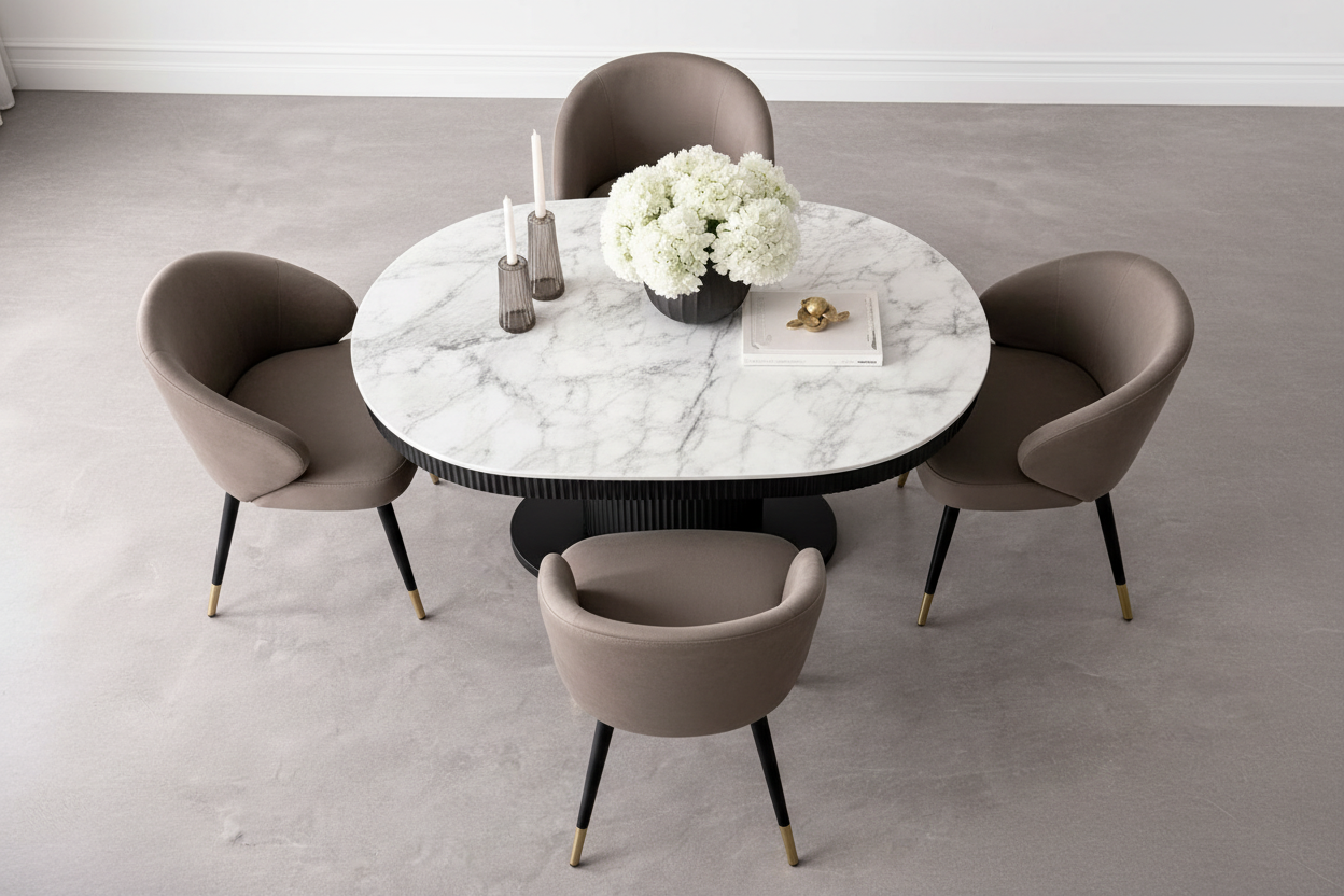 Stone Mdf Siyah Mermer Desenli Masa Sandalye