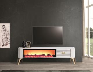  Clas XL Beyaz Şömineli Çekmeceli Tv Ünitesi