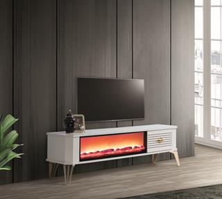  Clas XL Beyaz Şömineli Çekmeceli Tv Ünitesi