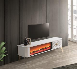  Clas XL Beyaz Şömineli Çekmeceli Tv Ünitesi