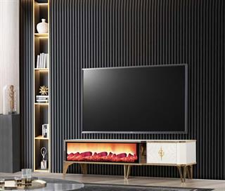  Roma Beyaz Şömineli Çekmeceli Tv Ünitesi