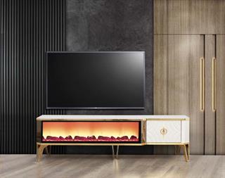  Roma Beyaz Şömineli Çekmeceli Tv Ünitesi