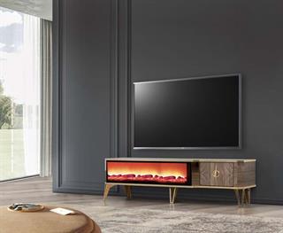  Roma Ceviz Şömineli Çekmeceli Tv Ünitesi