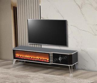  Roma Siyah Şömineli Çekmeceli Tv Ünitesi