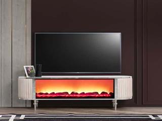 Atina Beyaz Şömineli Tv Ünitesi Kumaş Kaplama Yan Detay