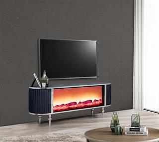 Atina Şömineli Antrasit Tv Ünitesi Kumaş Kaplama Yan Detay