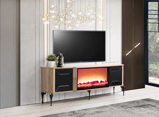Belgrad Ceviz Şömineli Tv Ünitesi Bluetooth Bağlantılı Kumandalı Renk Seçenekli