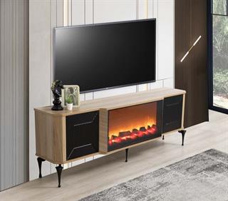 Belgrad Ceviz Şömineli Tv Ünitesi Bluetooth Bağlantılı Kumandalı Renk Seçenekli