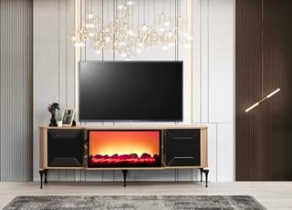 Belgrad Ceviz Şömineli Tv Ünitesi Bluetooth Bağlantılı Kumandalı Renk Seçenekli