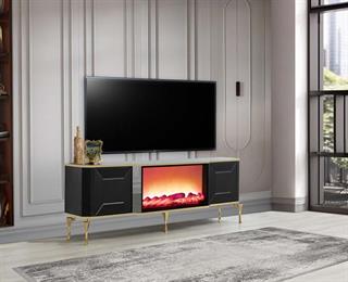 Belgrad Siyah Şömineli Tv Ünitesi Bluetooth Bağlantılı Kumandalı Renk Seçenekli