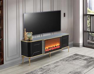 Belgrad Siyah Şömineli Tv Ünitesi Bluetooth Bağlantılı Kumandalı Renk Seçenekli