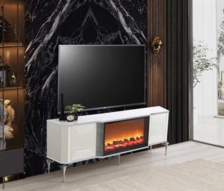 Belgrad Beyaz Şömineli Tv Ünitesi Bluetooth Bağlantılı Kumandalı Renk Seçenekli