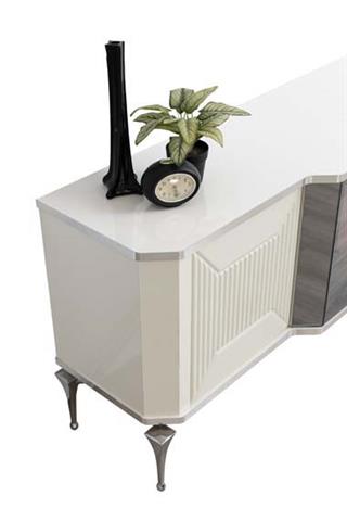 Belgrad Beyaz Şömineli Tv Ünitesi Bluetooth Bağlantılı Kumandalı Renk Seçenekli