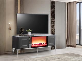 Belgrad Antrasit Şömineli Tv Ünitesi Bluetooth Bağlantılı Kumandalı Renk Seçenekli