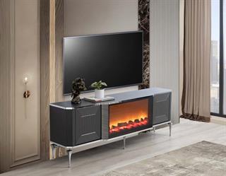 Belgrad Antrasit Şömineli Tv Ünitesi Bluetooth Bağlantılı Kumandalı Renk Seçenekli