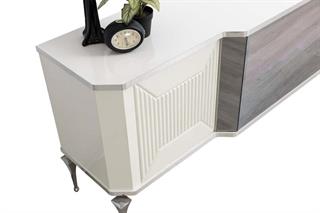 Belgrad Beyaz Şömineli Tv Ünitesi Bluetooth Bağlantılı Kumandalı Renk Seçenekli