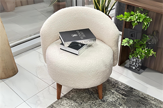 Bukle Ahşap Ayaklı Berjer Beyaz