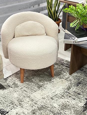 Bukle Ahşap Ayaklı Berjer Beyaz