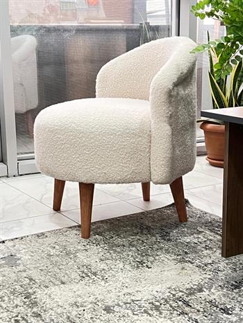 Bukle Ahşap Ayaklı Berjer Beyaz