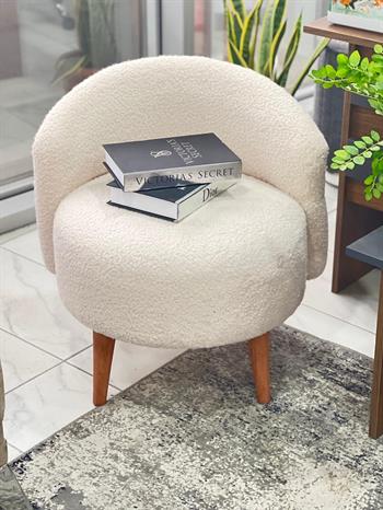 Bukle Ahşap Ayaklı Berjer Beyaz