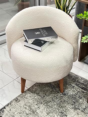 Bukle Ahşap Ayaklı Berjer Beyaz