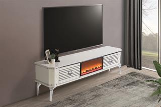 Clas L Beyaz Şömineli 2 Çekmeceli Tv Ünitesi