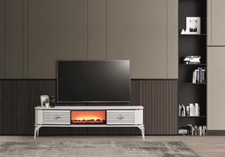 Clas L Beyaz Şömineli 2 Çekmeceli Tv Ünitesi