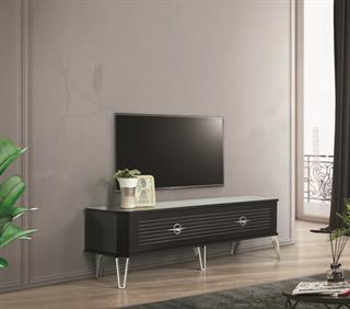 Clas Siyah Gümüş Çekmeceli Tv Ünitesi