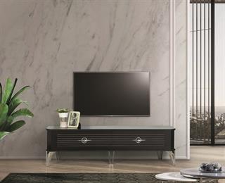 Clas Siyah Gümüş Çekmeceli Tv Ünitesi