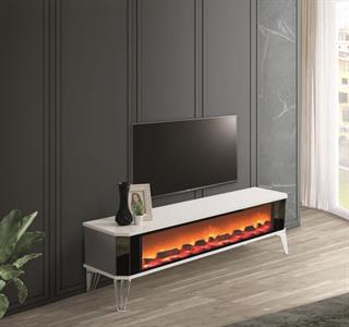 Clas XXL Beyaz Şömineli Komple Cam Tv Ünitesi