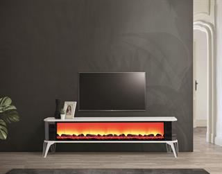 Clas XXL Beyaz Şömineli Komple Cam Tv Ünitesi