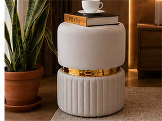 Lina Modern Spor Dikişli Gold Detaylı Puf