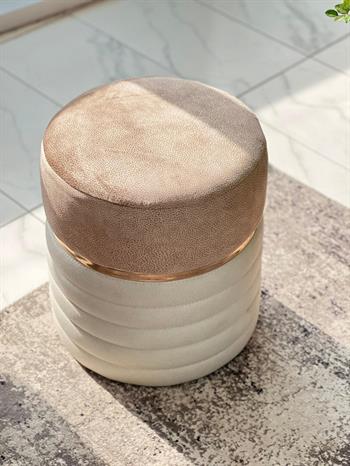 Modern Lüx Bronz Detaylı Silinebilir Nubuk Kaherengi-krem Puf