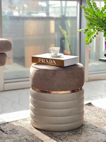 Modern Lüx Bronz Detaylı Silinebilir Nubuk Kaherengi-krem Puf