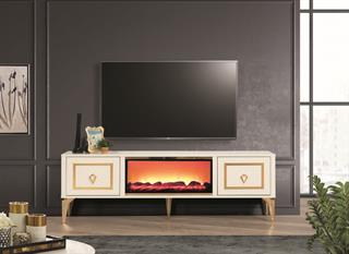 Milano Beyaz Şömineli 2 Kapaklı Tv Ünitesi