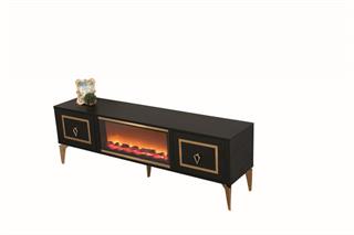 Milano Siyah Şömineli 2 Kapaklı Tv Ünitesi