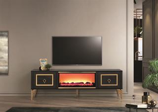 Milano Siyah Şömineli 2 Kapaklı Tv Ünitesi