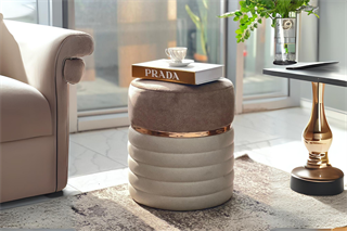 Modern Lüx Bronz Detaylı Silinebilir Nubuk Kaherengi-krem Puf