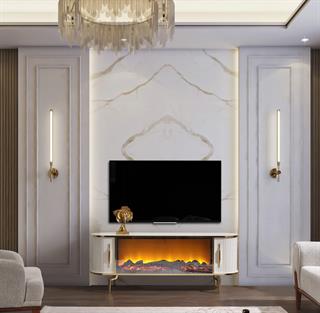 Prada Gold Şömineli Tv Ünitesi