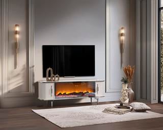 Prada Krom Şömineli Tv Ünitesi