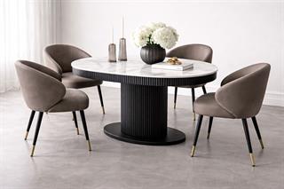 Stone Mdf Siyah Mermer Desenli Masa Sandalye