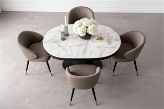 Stone Mdf Siyah Mermer Desenli Masa Sandalye